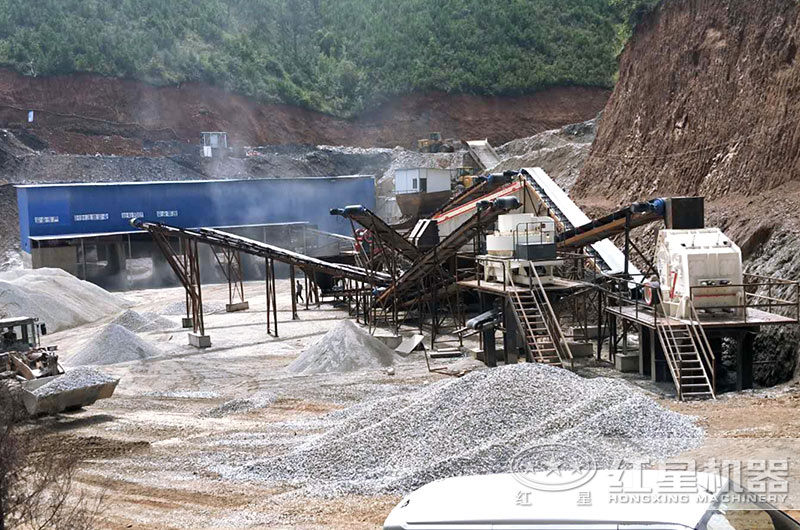 制砂设备生产现场，反击破搭配制砂机，破碎软料